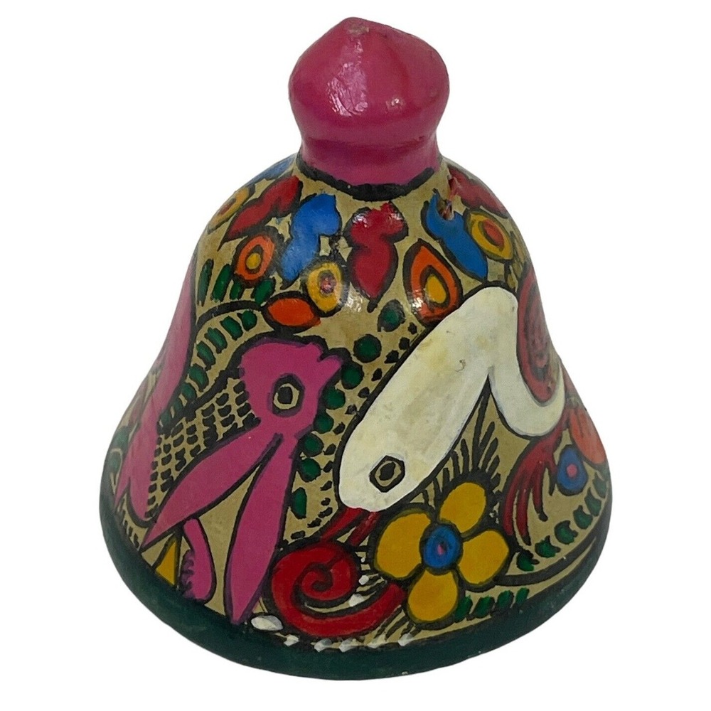 Cozumel Mexican Pottery Bell Hand Painted Folk Art Vintage1994 Colorful‎ Animal